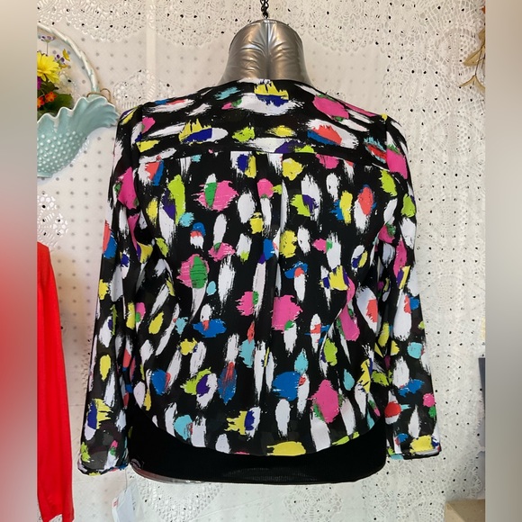 Liz Claiborne Women’s Size Medium Sheer Long Sleeve Loose Crossover Multi Color - Picture 3 of 9